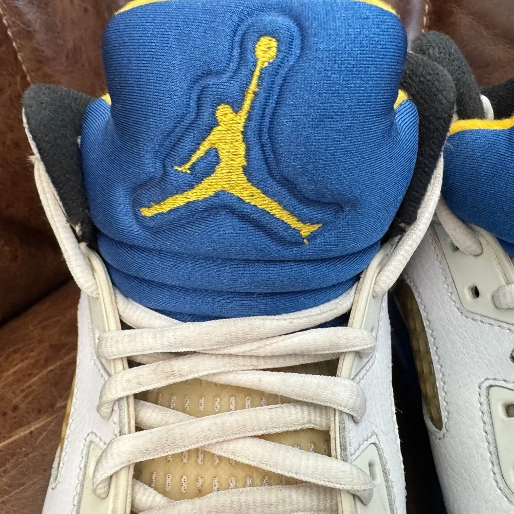 Jordan 5 Retro Laney White Blue Yellow‎ 440888-189 Boys Size 7Y Mens 7 2013